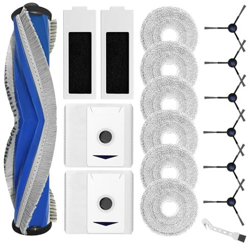 Fixbetter 18 Stück Zubehörset für ECOVACS DEEBOT T30 PRO OMNI / T30 OMNI Saugroboter, 1 Rollenbürste, 2 HEPA-Filter, 6 Wischtücher, 2 Staubbeutel, 6 Seitenbürsten, 1 Reinigungsbürste