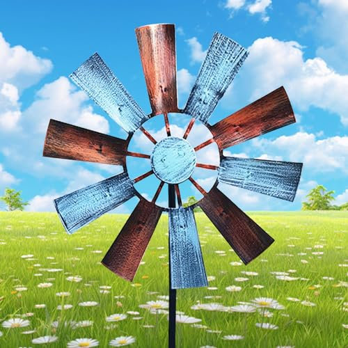XJKLBYQ Windmill For Yard,28.7x9.5 Metal Yard Art,Outdoor Metal Stake Yard Spinners, Solar Powered Multi-Color With Wind Sculpture Spinner Windmills For Outdoor Lawn & Garden Decoration,TYPE2