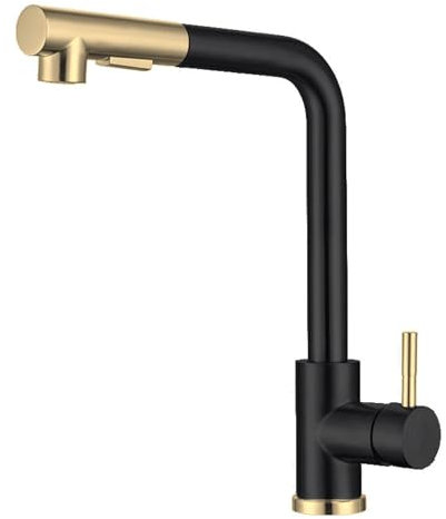 Robinet de cuisine rétractable noir avec or brossé mitigé mitigeur d’évier, or brossé avec noir