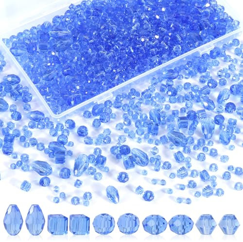 1000 Pièces Perles de Verre en Cristal Bleu à Facettes - 4/5/6/8mm Avec Boîte de Rangement Pour Fabrication de Bijoux