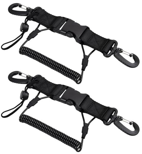Ehuihuan 2 Stück Spiralkabel Tauchen Kamera, Tauchen Zubehör mit Schnappverschluss, Tauchausrüstung Schlüsselband für die Kamera Anti-Lost Lanyard Strap, Geeignet zum Tauchen, Klettern - Schwarz
