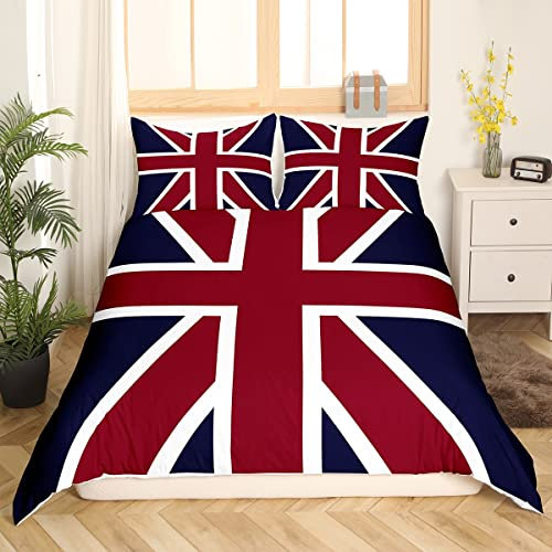Loussiesd Union Jack Flagge British Flagge Bettbezug Set für Kinder Jungen Mädchen Rot Weiß Blau Bettwäsche Set 135x200cm Streifen Bettwäsche 3Stück mit Reißverschluss