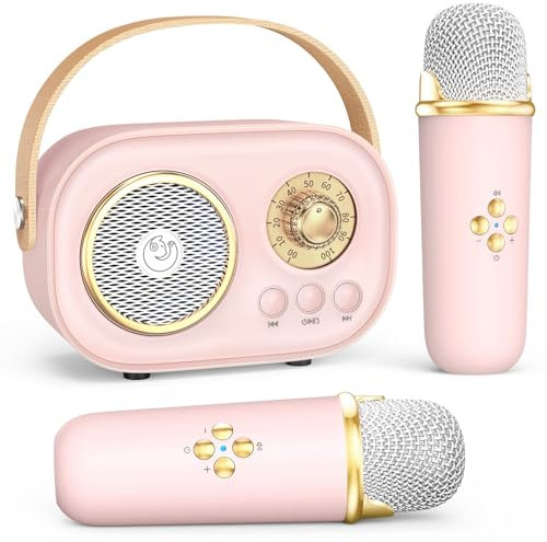 Mini macchina per karaoke con 2 microfoni wireless, portatile, Bluetooth, per bambini, giocattoli, regali per bambini dai 3 4 5 6 7 8 9 10 11 12 anni in su, set divertente per feste in casa,