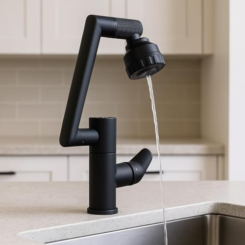 MAKA Rubinetto Cucina con Doccetta Regolabile Nero Antracite, Miscelatore Monocomando Cucina con Termostato Digitale, Rubinetto Lavello Cucina Acciaio Inox, Rubinetto con Flessibili (Regolabile)