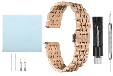 sourcing map Stainless Steel Mesh Watch Band 12mm Quick Release Metal Watch Strap Adjustable Fold Butterfly Clasp Replacement Bands for Men and Women, Rose Gold