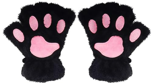 VILITI Guantes de gato para mujer, guantes de invierno con forma de pata de gato, de felpa, cálidos, medio dedo, lindas garras de oso, térmicos, suaves, sin dedos, para Halloween, cosplay, fiesta