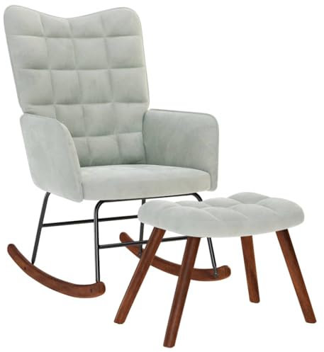 vidaXL Schaukelstuhl mit Hocker Hellgrauer Samt, Stuhl, Loungesessel, Loungesitz, Schaukelstuhl, Wohnzimmerstuhl, Relaxsessel, Wippe, Relaxsessel