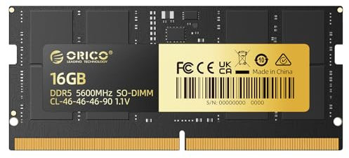 ORICO SODIMM DDR5 RAM 16GB 5600MHz, Memoria per PC Laptop/Notebook, Mini PC, 262 Pin ad Alte Prestazioni per Computer Portatili (o 5200MHz / 4800MHz), CL46-LS500