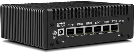 CWWK Mini PC N150 (Upgraded N100) Firewall Appliance, OPNsense Mini Computer mit 6 Port i226-V 2.5GbE LAN, F5 Fanless Micro PC DDR5 8GB RAM 128GB NVMe SSD, USB Typ-C, 3-Display