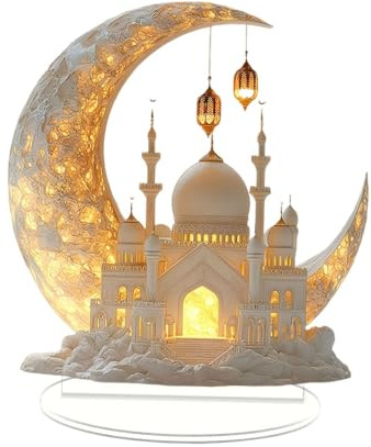Baoblaze Eid Mubarak Dekoration Mond Skulptur Geschenk Dekorative Statue Foto Requisiten Acryl Ramadan Ornament für Eingangsschrank
