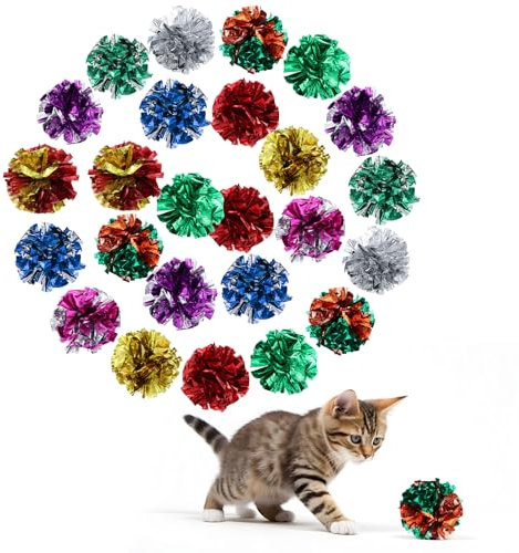Psyqtsuary 20 Stück Interaktive Knisterball für Katzen Interaktiver Knisterball aus Polyesterfolie Knisterball für Katzen in leuchtenden Farben zur Anziehung und Beschäftigung von Katzen