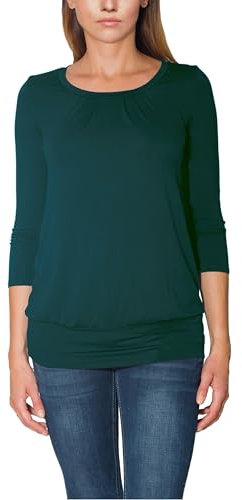 Alkato Maglia da Donna con Maniche a 3/4 Scollo Rotondo, Verde Bottiglia, L