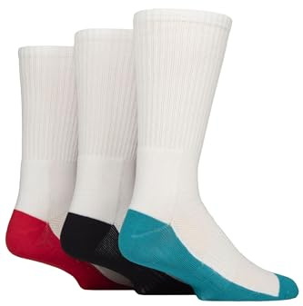 Glenmuir Men's Bamboo Sports Socks - Soft, Breathable Cooling, Half Cushioned, Arch Supports, Ribbed, Sports, Gym, Exercise, Running, Stripes, 3 Pairs Size 7-11 - White Teal/Navy/Red Sole