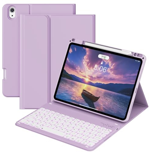 Keyboard Case for iPad Air 11-inch M4 (2026 ) / M3 (2025) / M2 (2024), iPad Air 5th (2022) / 4th Generation 10.9 Inch - 7 Colors Backlit Keyboard Cover with Pencil Holder, Auto Wake/Sleep, Purple