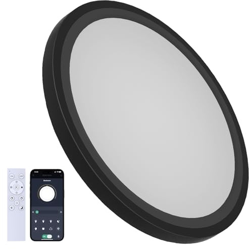 Aphyni LED Deckenleuchte Weiß Ø40 cm 33W, dimmbar, ultraflach IP44 Schwarz | 3000–6500 K, 4000 lm, Nachtlicht, moderne runde Badlampe für Wohnzimmer, Küche, Schlafzimmer, Bad, Balkon und Keller