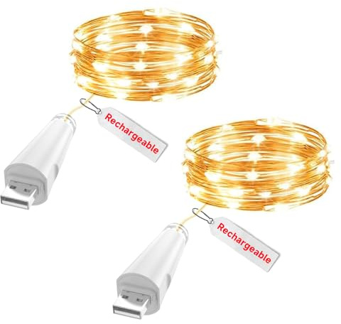 OUSMIN USB Rechargeable Fairy String Lights, 2m/7ft 20 LED Twinkle Lights – Battery Operated for Mason Jars Wedding Centerpieces Decor Table Decorations Christmas