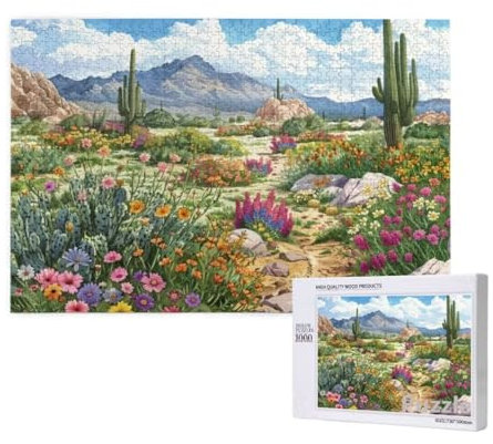 WüSte Puzzle 1000 Teile Erwachsene, Groß Puzzle Kaktus Muster Design, Holz Jigsaw 75x50cm Size mit Geschenkboxverpackung for Wanddeko Wohnzimmer, Geschenke für Frauen, Geschenke für Männer,Model702