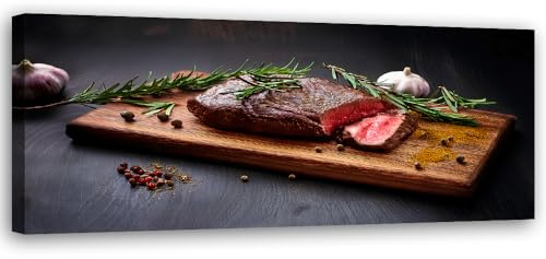 Feeby Bilder - Foto Geschenk - Steak Fleisch Essen Küche - 70x25 1tlg - Leinwandbilder Wohnzimmer - Wandbild über dem Bett - Bild Schlafzimmer - Aesthetic Zimmer Deko - Modern Pictures