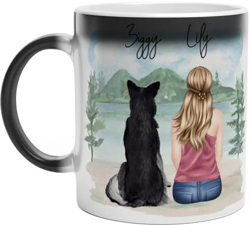Engravables Cozy Custom Printed Mug – Personalised Gift for Dog Lovers – Cute, Funny & Heartfelt Designs – Multiple Sizes & Styles Available (11oz Colour Changing Mug, Woman and Dog)