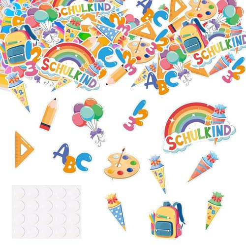 60 Stück Einschulung Deko Konfetti Bunt, Deko Schulkind 2025, Streudeko Schultüte ABC 123 Tischdekoration für Schuleinführung, Schulkind 2025 Mädchen Junge, Tischdeko Einschulung Mädchen Junge