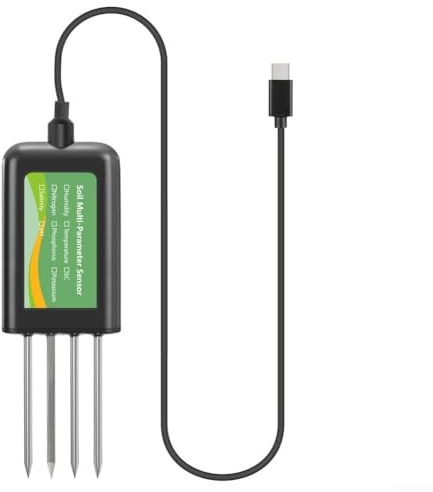GLFLOW USB-Bodensensor, Tester, 8-in-1, Feuchtigkeits-pH-Temperatur, Leitfähigkeit, NPK-Messgerät mit mobiler App, Datenexport für Pflanzen und Gärten