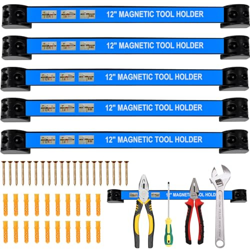 BRRDAQU 5 Stück Magnetleiste Werkzeug Set 30cm Stark Magnetische Werkzeughalter Magnethalter Wand inkl. 20 Schrauben + Dübel Magnetschiene Werkzeug Organizer für Garage Werkstatt Küche