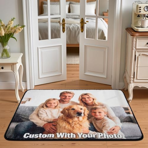 ASIinnsy Fußmatte Personalisiert mit Foto Text selbst gestalten für Familie Hund Katze Geschenk zum Einzug Geburtstag Fussmatte Haustür Willkommen rutschfest Waschbar 60x90cm