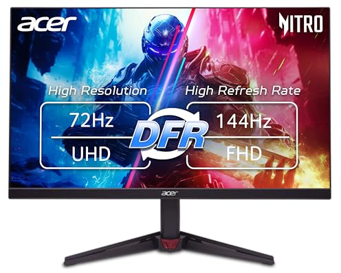 acer Nitro VG270K L1bmiipx - Schermo da gioco IPS 27 4K UHD 3840 x 2160 | AMD FreeSync | Frequenza di aggiornamento fino a 72 Hz con DFR a FHD 144 Hz | Fino a 0,5 ms | 1 porta di visualizzazione 1.4