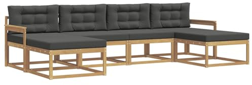 vidaXL Outdoor-Sofagarnitur mit Kissen 6 pcs Weiß und Anthrazit, Moderne Akazien-Gartenmöbel, wetterfester Sofa-Set, stylische Sitzgelegenheit für Terrasse und Pool