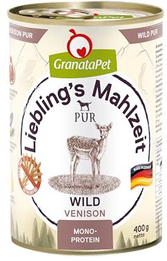 GranataPet Liebling's Mahlzeit Wild PUR, Nassfutter für Hunde, Hundefutter ohne Getreide & Zuckerzusätze, Alleinfuttermittel mit hohem Fleischanteil & hochwertigen Ölen, 6 x 400 g