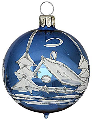 Jingle Bells Lauscha Hängender Christbaumschmuck aus Glas, Königsblau 6cm Kugel, 5 Stück pro Box, Weihnachten