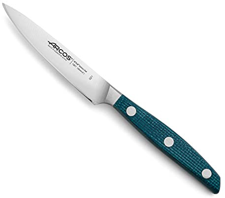 Arcos Cuchillo pelar Acero Inoxidable. Impresiona yorprencon cada corte. Mango profesional micarta y borseda especial con Hoja plateada 100 mm. Serie Brooklyn. Color azul.