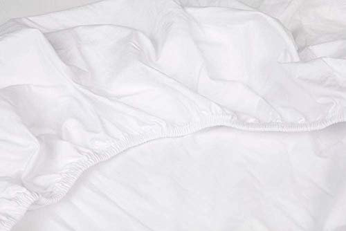 Kayori Shizu Perkalspannbettlaken 40cm Steg Größe 90x210-220cm Farbe Weiß Uni Einfarbig Topper Baumwolllaken Betttuch Percale-Baumwolle Spannbetttuch