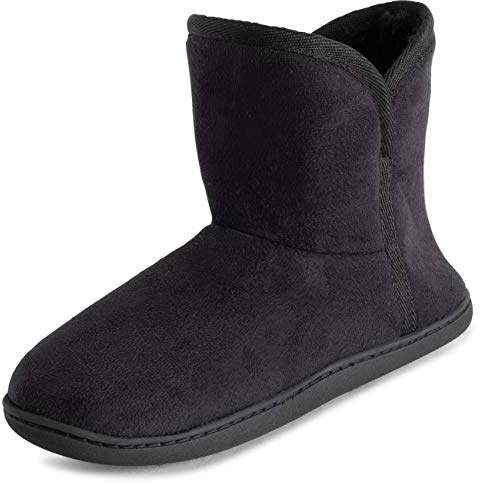 Polar Women’s Faux Fur Slipper Boots - Memory Foam Warm Ankle Slippers for Indoor and Outdoor - Cozy Winter House Shoes - Durable Rubber Sole & Plush Insulated Interior - Black Suede - UK6/EU39
