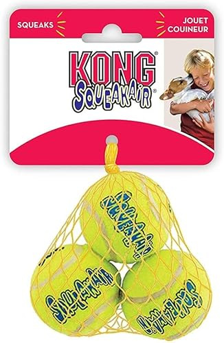 KONG Air Squeakers Tennis Balls X-Small - 1.5 Diameter (3 Pack) - Pack of 4, yellow