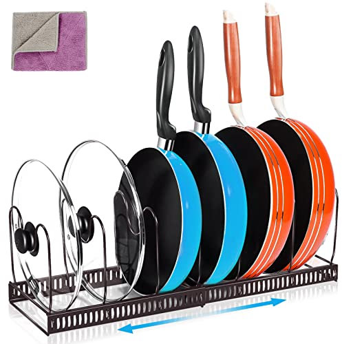 MASTERTOP Pfannenhalter für Schublade,Erweiterbarer Deckelhalter Topfdeckelhalter mit 8 Verstellbare Fächer,Rutschfest Küche Organizer Aufbewahrung für Topf Pfannen (Bronze)