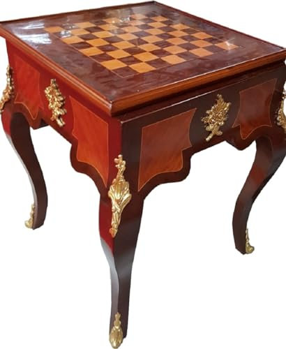 Casa Padrino Art Deco Massivholz Schachtisch Braun/Dunkelbraun/Beige/Messing 60 x 60 x H. 71 cm - Handgefertigter Spieltisch - Beistelltisch - Antik Stil Barock Möbel