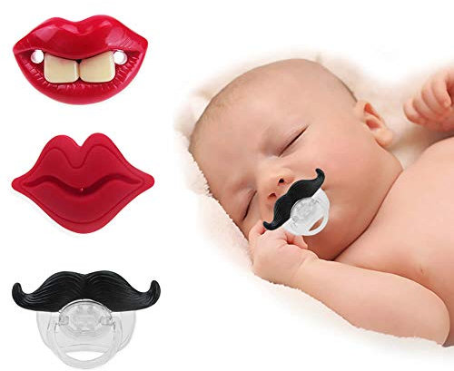 Dusenly Lustiger Schnurrbart-Schnuller aus weichem Silikon, für Babys und Kleinkinder, 3 Stück