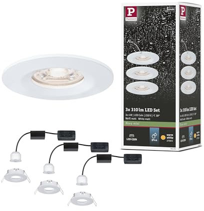 Paulmann 94299 Nova Mini LED Einbauleuchte Coin 3er Set rund starr 3x4W Deckeneinbaustrahler, Einbaulampe, Warmweiß 2700K, 12W, Aluminium, Starr (IP44), 3er (Weiß matt)