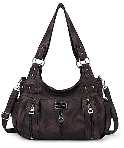 Angel Kiss Large Purses and Handbags for Women Washed Faux Leather Crossbody Hobo Satchel Shoulder Handbag Tote Purse, G-coffee, XL