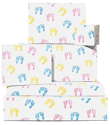 Central 23 - Neues Baby-Geschenkpapier - 6 Blatt Geschenkpapier - Babyfüße - für Mädchen oder Jungen - Rosa, Blau und Gelb - Recycelbar