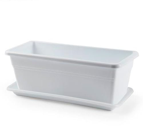 Acan Tradineur - Jardinera eva de plástico con Plato adán 16 litros, 40 cm - PLFT - Blanco, macetero, Maceta para Plantas y Flores Rectangular de plástico con Agujeros de Drenaje