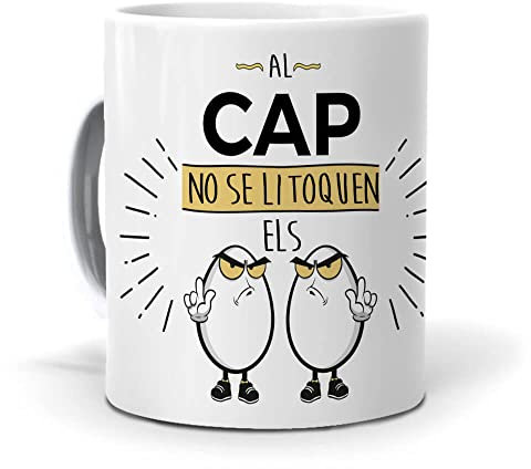 mundohuevo Taza Regalo Jefe (en catalán) Al Cap no se li toquen ELS Ous. Cerámica AAA - 350 ml.