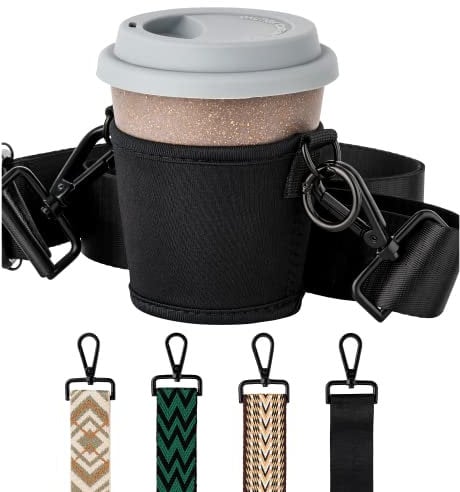 80 Oak Cupholder NEU. Tasche für Kaffeebecher und Flasche zum Umhängen. Ideal für Becher und Trinkflaschen aller Art (Schwarz, Schwarz)