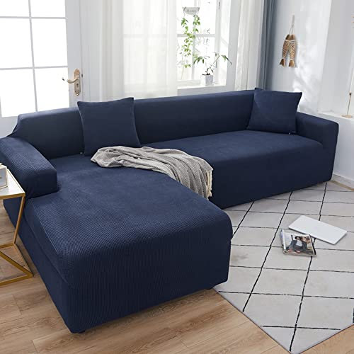 ABUKJM 2 Stück Couch überzug 2 Sitzer und 2 Sitzer für Ledersofa, Sofabezug Maisvlies Stretch Stoff All-Inclusive staubdicht, Haustier Kinder für Wohnzimmer sofaschoner Maschinen waschbar,Navy blau