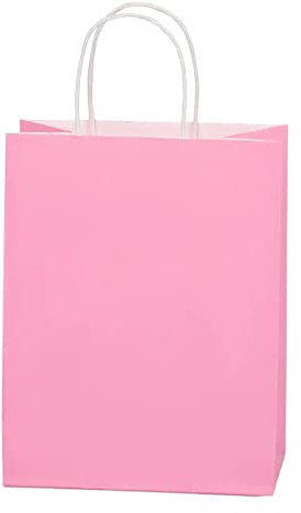 Oletx Lot de 24 sacs cadeaux en papier kraft rose avec poignées - 20,3 x 10,7 x 26,7 cm - Sacs à faire soi-même, sacs de fête d'anniversaire, sacs de courses artisanaux, sacs d'épicerie, sacs de vente