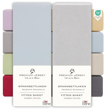 DarBene Spannbettlaken 140x200 Premium 2er Set Grau-Mix, Jersey 100% gekämmte Premium Baumwolle, Blickdicht, superweiches Bettlaken bis 30 cm Matratzenhöhe, Oeko-TEX, Hellblau & Hellgrau