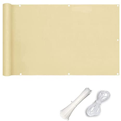Balkon Sichtschutz 0.8x5m Wetterfest verstärkten Lamellen Balkonabdeckung mit Kabelbinder und Kordel für Terrasse und Zaun, Beige