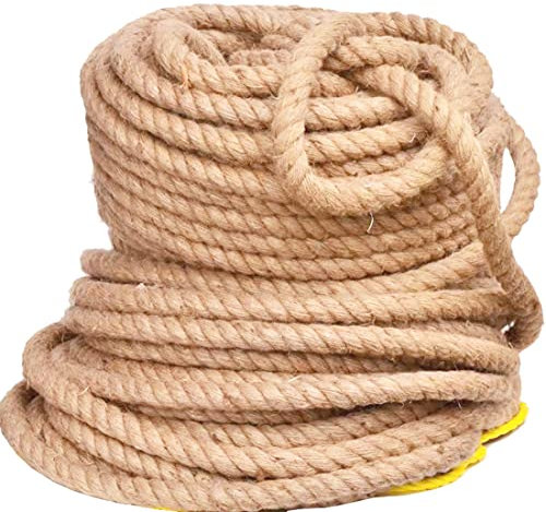 KuTi Kai Hemp Rope 10M(32ft) Multi Purpose Rope,Strong Jute Rope Sash,Hessian Rope for Boat, Camping, Trailer Strap, Crafting, DIY Projects,Cat Scratcher and Garden Bundling (16mm)