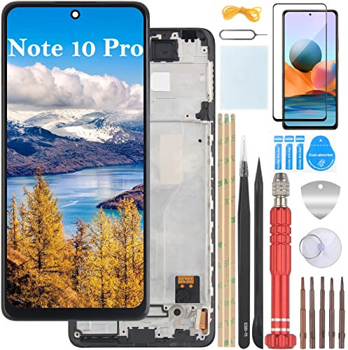 YHX-OU 6.67 Negro+Marco TFT LCD Pantalla para Xiaomi Redmi Note 10 Pro Kit de Pantalla Táctil de Reemplazo del Digitalizador con Herramientas + Cristal Templado (Modelos: M2101K6G M2101K6R)